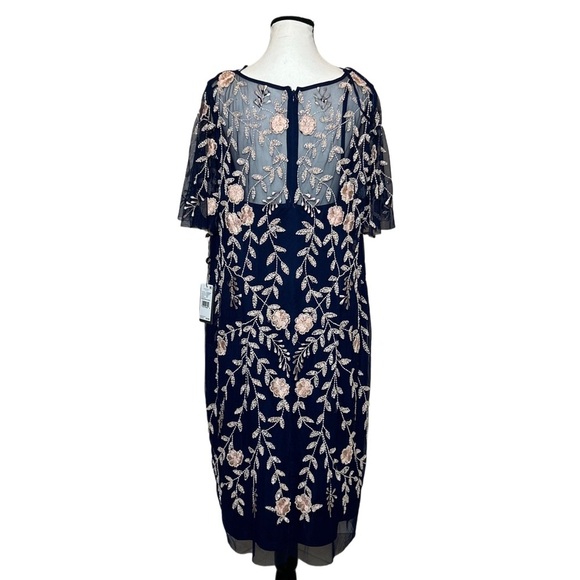 Adrianna Papell Flutter Sleeve Blue and Pink Midi Dress - Picture 2 of 5